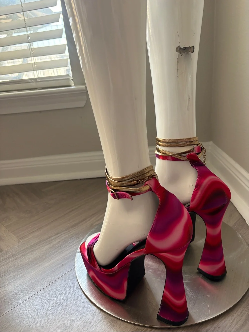 Metallic Fuchsia Platform Ankle-Strap Heels